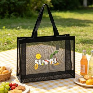 Bolsa de Playa de Malla con Estampado Personalizado de Palmeras, Bolsa de Compras de Nailon de Gran Capacidad, Bolsa de Hombro Reutilizable para Mujer, para el Gimnasio - Product Image 4
