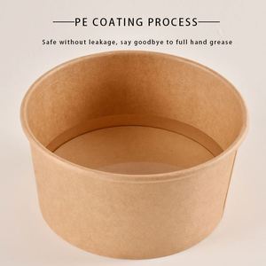Conteneur alimentaire à emporter en papier kraft biodégradable de 18 oz, 26 oz, 36 oz, 38 oz, 46 oz pour salades, bouillies, bol rond jetable - Product Image 3