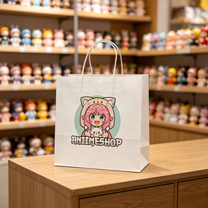 ถุงกระดาษพิมพ์โลโก้ รีไซเคิลได้ สำหรับใส่สินค้า/เสื้อผ้า/ของขวัญ สีน้ำตาลคราฟท์ มีหูหิ้ว - Product Image 1