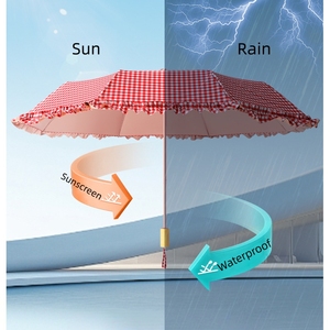 Paraguas Plegable Personalizado con Logotipo a Cuadros, Venta al por Mayor, Impresión <span class=keywords><strong>de</strong></span> Pedidos al por Mayor, Regalos <span class=keywords><strong>de</strong></span> Moda Personalizados, Borde con Volantes, Protección Solar y contra la Lluvia - Product Image 4