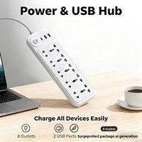 Regleta de Enchufes Universal, Cable de Extensión de 2 Metros con 2 Puertos USB y 1 Puerto Tipo C, Enchufe Compatible con Voltaje Global