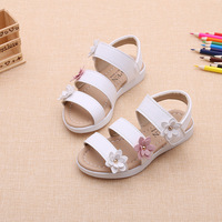 Sandales d'été respirantes à fermeture Velcro pour filles, motif trois fleurs, chaussures de plage pour enfants