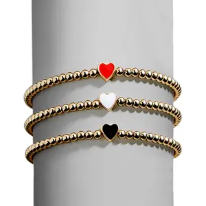 Nieuwe Trendy Fashion Gouden Kralen Stretch Armband Met Leuke Kleurrijke Enamel Heart Charm Armbanden Voor Vrouwen Meisjes