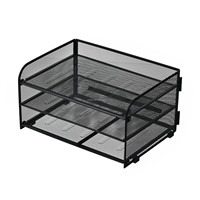 Cesta de Almacenamiento de Escritorio Multinivel Plegable, Organizador de Archivos de Oficina Multifuncional de 3 Niveles Desmontable de Hierro al por Mayor