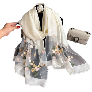 2025 Damen Eleganter Ganzjahres-Langs chal Frühling Herbst Nagel perle Seide Begonia Blumen stickerei Sommer Traditionelle Schals - Product Image 1