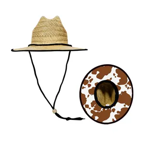 Realbond cappello da bagnino di moda isola adorabile cappello estivo per bambini in paglia naturale con stampa mucca