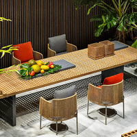 Ensemble de salle à manger en teck de luxe moderne pour restaurant, maison, hôtel, cour, salon, jardin extérieur, terrasse, table et chaises imperméables
