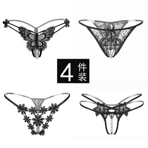 Ding Zhi Mei Sexy Thong Panties 4-Piece Pack Women's Transparent Lace Pearl Insertable Underwear - Product Image 4