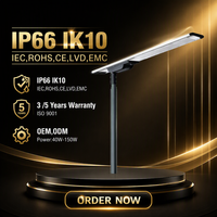 Lampadaire solaire intégré 60W avec batterie LiFePO4, LED Bridgelux, étanche IP66, DC, pour construction routière extérieure