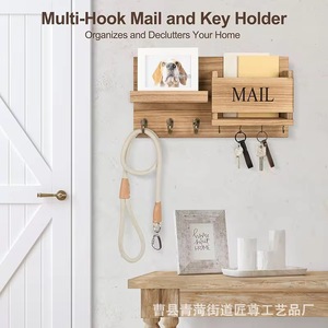 Porte-clés mural en bois personnalisé pour entrée, crochets de porte domestiques, porte-manteau, étagère de rangement pour la maison - Product Image 2