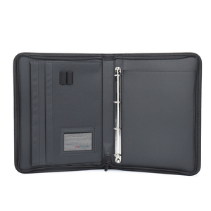 แพดโฟลิโอมีซิปสำหรับนักธุรกิจหนัง PU แบบ <span class=keywords><strong>A4</strong></span>มีตัวยึด<span class=keywords><strong>4</strong></span>ห่วงสำหรับผลิตชุดของขวัญโฟลเดอร์นำเสนอพร้อมกระเป๋าสำหรับใส่บัตร - Product Image 1