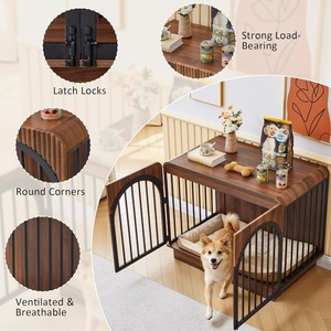 Jaula retro para perros con puerta doble arqueada, caseta de hierro forjado anti-mordiscos, decoración para sala de estar interior, caseta de almacenamiento para perros - Product Image 3