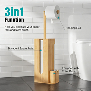 Portarotolo di <span class=keywords><strong>Carta</strong></span> <span class=keywords><strong>Igienica</strong></span> in Bambù Personalizzato con Supporto per Scopino WC - Product Image 2