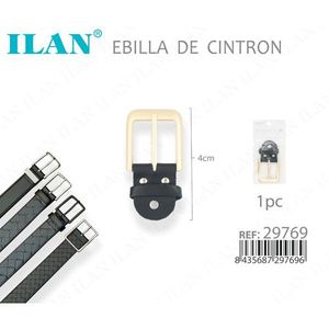 Fibbia per cintura ILAN da 4 cm in metallo color oro con passante in pelle nera per cinture 1 pz - Product Image 3