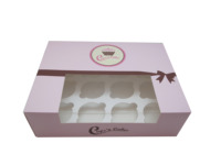 Boîte de transport pour boulangerie personnalisée 1 2 4 6 12 trous standard Boîte à cupcakes de qualité alimentaire avec fenêtre en carton de papier d'art Matériau PET