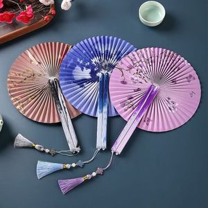 Portable Folding Tassel Round Fan For Women Hanfu Cheongsam Classical Ink Painting Paper Fan Foldable Gift - Product Image 1