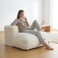 Canapé pouf moderne convertible en tissu à poils longs, garni de mousse