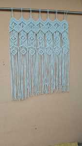 Tapiz de Pared Rectangular Bohemio Azul Claro, Hecho a Mano con Macramé de Algodón, Decoración con Flecos para Sala de Estar o Dormitorio - Product Image 3