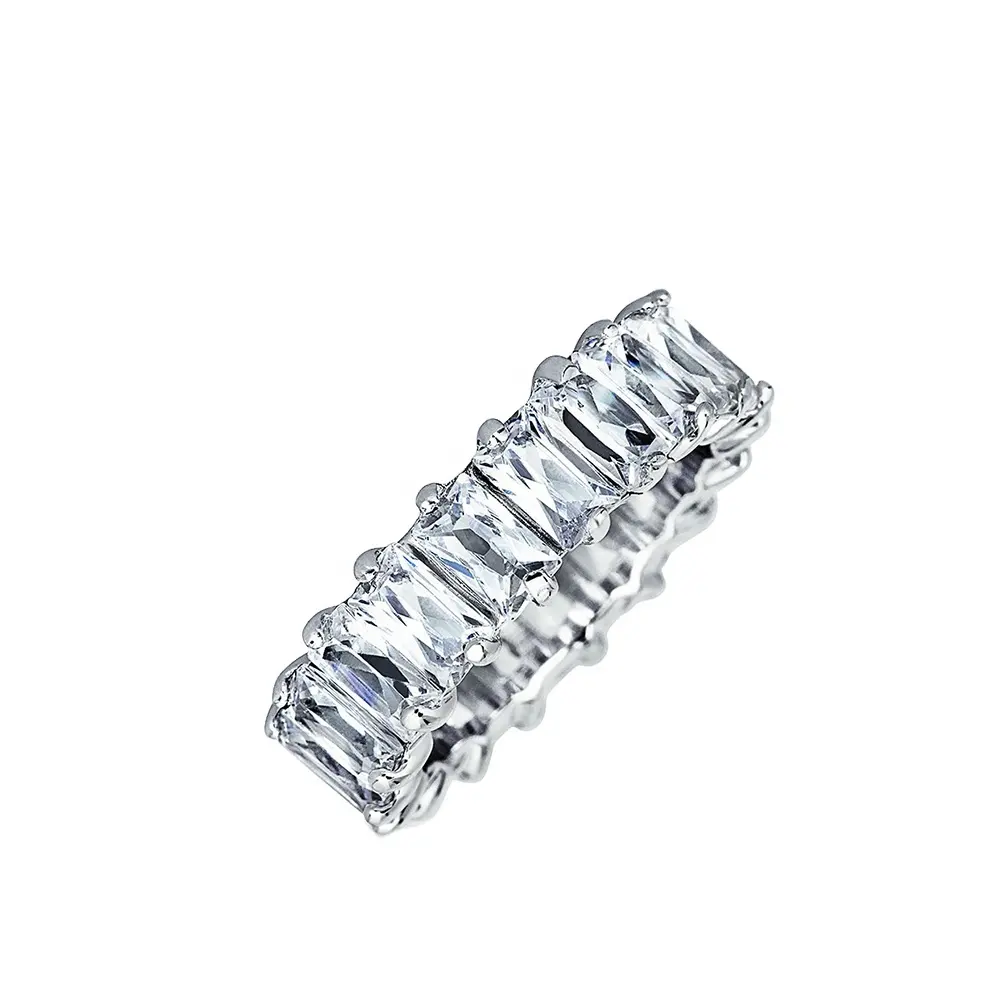 Гениальные ювелирные изделия циркониевое серебряное обручальное кольцо вечности с изумрудной огранкой