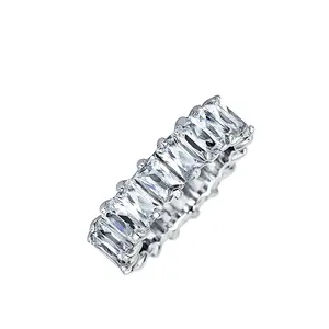 Genius Jewelry Zircon Silver Eternity Engagement Ring Emerald Cut