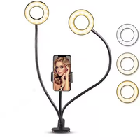 Lampe de bureau LED métallique flexible et réglable en gros avec deux anneaux lumineux et un support pour salon et bureau Blanc/Noir