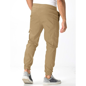 Pantalon cargo pour hommes, bleu clair, en coton, avec cordon de serrage, taille élastique, multi-poches, décontracté, pour un usage quotidien et des activités de plein air - Product Image 5