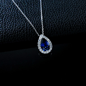 925 Sterling Silver Pear Cut Lab Created <b>Ruby</b> Pendant <b>Necklace</b> with CZ Halo for Women Wedding Bridal Jewelry - Product Image 2