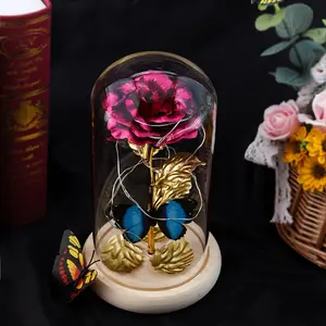 Offer Sample Galaxy Rose Enchanted Roses Forever Flowers in LED Glass Dome Birthday Gift For Women Mom