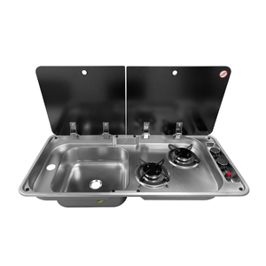 Ensemble évier et cuisinière JDA RV, plaque de cuisson à gaz double brûleur, couvercle en verre trempé SUS304, 780x360mm, GPL pour caravane, <span class=keywords><strong>camping</strong></span>-<span class=keywords><strong>car</strong></span>, bateau - Product Image 2