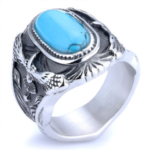 Anillos de Hombre de Moda al por Mayor, Personalizados, de Acero Inoxidable 316L, Chapados en Oro de 14k y 18k, con Turquesa, Estilo Vintage - Product Image 5