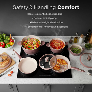 High Quality Modern Non-stick Coated Pot <b>Pan</b> Glass Lids Soft Touch Handles Die <b>Cast</b> Ceramic 9 Piece Aluminum Cookware Set - Product Image 5