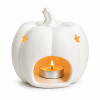 Porte-bougie en céramique blanche en forme de citrouille avec découpe étoile, décoration de table d'Halloween et d'automne, lanterne à bougie pour la maison