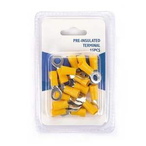 Terminale preisolato giallo RV5.5-6, 15 unità/blister, ideale per connessioni elettriche sicure nelle installazioni elettriche. - Product Image 1