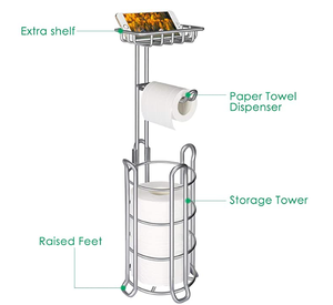 Multifunctional Modern Stainless Steel Metal Free Standing Kitchen Bathroom Toilet Tissue Roll Paper Holder <b>Stand</b> Storage Shelf - Product Image 5