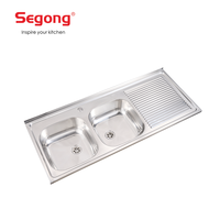 Évier de cuisine rectangulaire double en acier inoxydable 1200*500mm sans robinet avec égouttoir, installation sur comptoir, design moderne