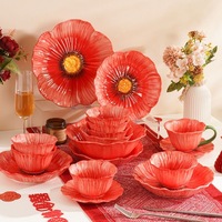 Service de vaisselle en céramique pour fête de mariage, assiettes plates rouges, bol à soupe, vaisselle en porcelaine, ensemble de vaisselle de table