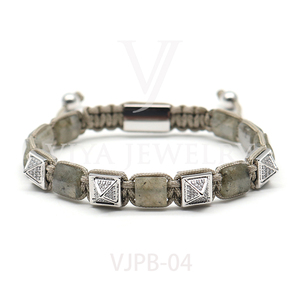 Vòng tay nam làm thủ công cao cấp, hình kim tự tháp CZ, kết hợp hạt đá tự nhiên hình vuông, tết dây macrame - Product Image 2