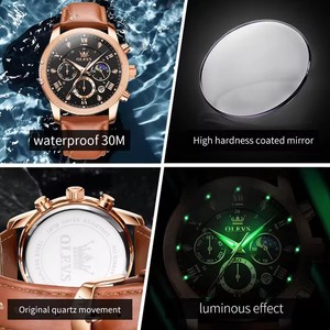   นาฬิกาข้อมือผู้ชาย 3660 Moon Phase Chronograph พร้อมพรายน้ำ สายหนัง กันน้ำ ของแท้ นาฬิกาควอตซ์ แบรนด์ดัง - Product Image 5