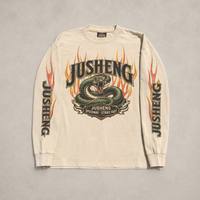 T-shirt à manches longues pour homme en coton 100% lourd, tricoté, délavé à l'acide, avec impression graphique DTG, col rond, style vintage streetwear, personnalisable