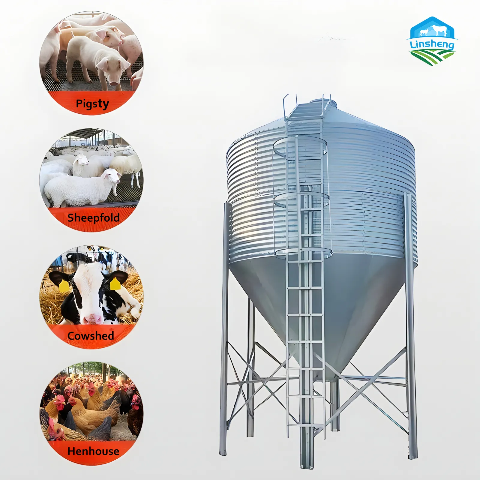 Torre de alimentación para granja Línea de alimentación de automatización de productos Contenedor de almacenamiento de 48 toneladas Torre de material galvanizado Silo de granja avícola de pollo de acero de China