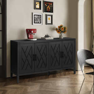 Modern Farmhouse Accent Cabinet 60 Inches 4 Doors Wood Sideboard Buffet Console <b>Table</b> with <b>Adjustable</b> Shelf - Product Image 1