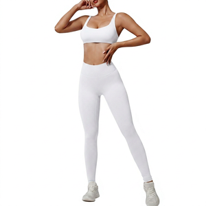 <b>Red</b> Seamless Yoga Set High Waist Leggings <b>Crop</b> <b>Top</b> Racerback Square Neck 2 Piece Activewear Full Length Spandex Polyester - Product Image 3