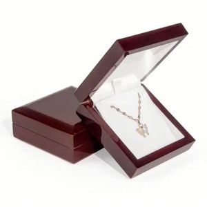 Joyero de madera roja con colgante de collar de luz LED Caja de regalo Madera de caoba con foco - Product Image 3