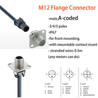 Connecteur M12 pour panneau, codage A B D L, femelle, 3/4/5/6/8/12 pôles, pour montage avant/arrière, IP67, modèle 1230 03 TF1CW004, 0,5 m