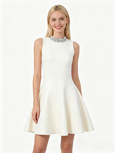 Nuovo Abito da Sera Retrò, Vestito Corto Lavorato a Maglia con Collo all'Americana, Dettagli in Mattoni e Pietre, Vestito da Donna Senza Maniche Slim Fit e Vaporoso - Product Image 6