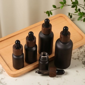 Botella de vidrio negro mate cilíndrica de lujo al por mayor de 5-100ml con gotero y collar de vidrio negro para aceite facial y <span class=keywords><strong>perfume</strong></span> - Product Image 3