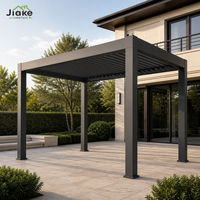 Pergola en aluminium Jiake avec toit à lames motorisées et gouttière intégrée pour bâtiments de jardin, terrasse extérieure, espace de loisirs