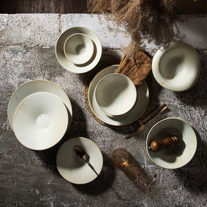 <span class=keywords><strong>Set</strong></span> di <span class=keywords><strong>Piatti</strong></span> in Ceramica Colorata con Effetto Cangiante, Servizio da Tavola Verde per Ristorante, Stile Rustico, <span class=keywords><strong>Set</strong></span> di Stoviglie Ambra e Bianche - Product Image 3