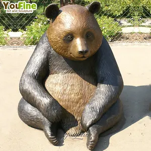 야외 정원 장식품 금속 동물 동상 청동 귀여운 팬더 조각