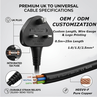 Rallonge électrique certifiée UKCA BS1363, type Y, 13A 3250W, 2 prises, câble britannique pour appareils ménagers, cuisine, PC
